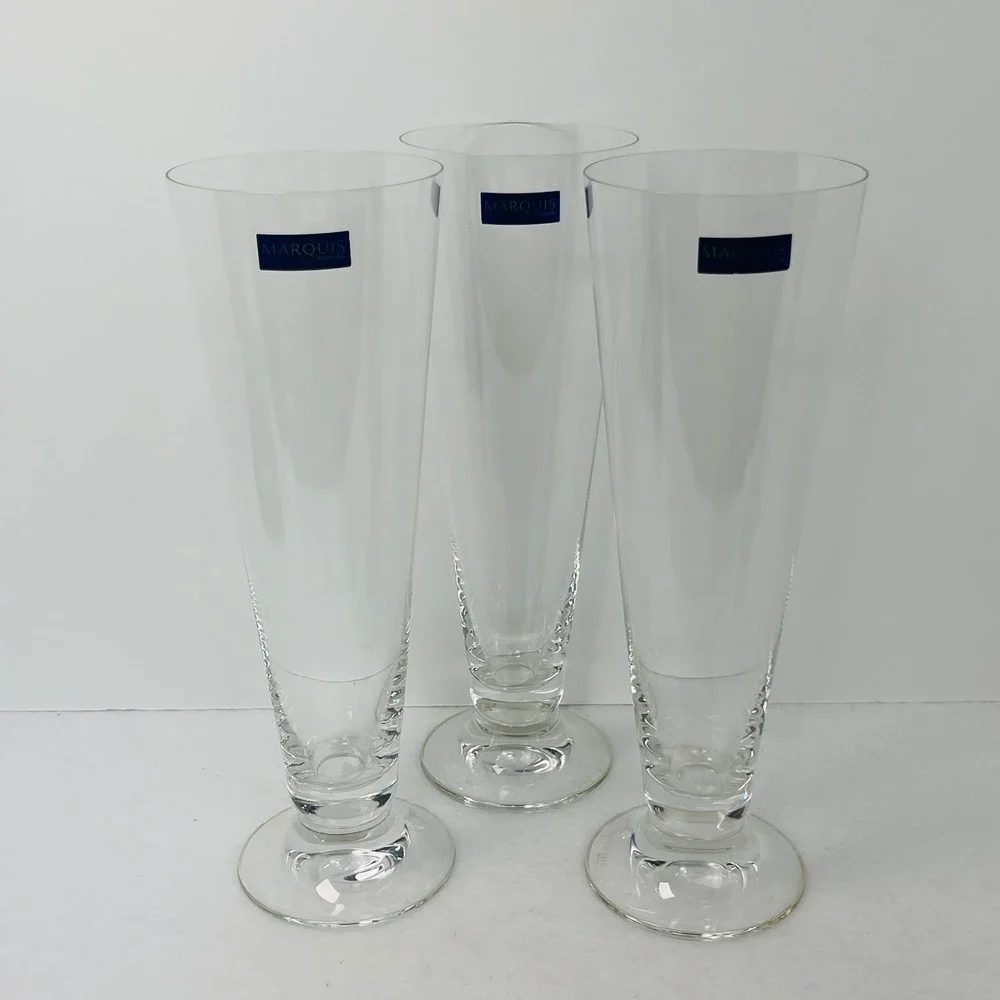 Marquis by Waterford Crystal Pilsner Beer Glasses Set of 3 Clear Footed 9.25in